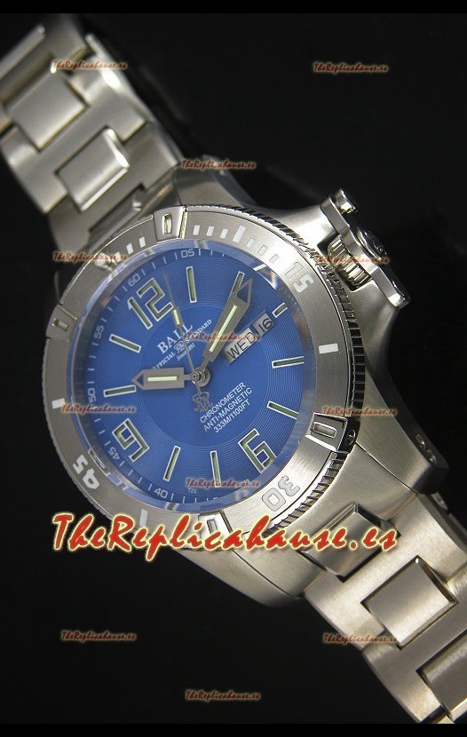 Ball Hydrocarbon Spacemaster Reloj Automático Réplica Day Date Dial en Azul - Movimiento Citizen Original