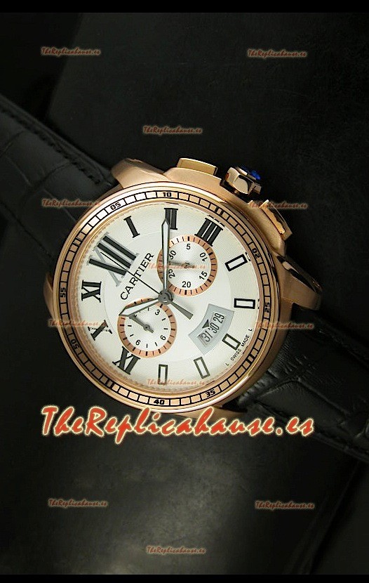 Calibre De Cartier, Reloj cronógrafo Réplica Japonesa, color Oro Rosado