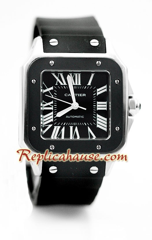 Cartier Santos 100 Reloj con correa de caucho