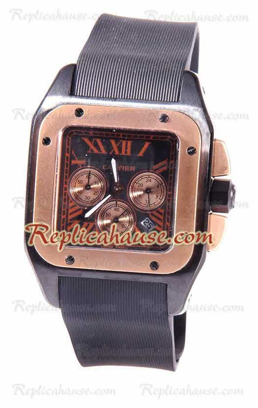 Cartier Santos 100 Carbon Chrono Reloj Japonés