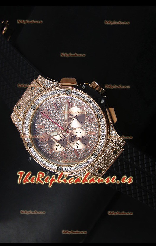 Hublot Big Bang Reloj en Oro Rosado con Movimiento de Cuarzo en Correa Blanca