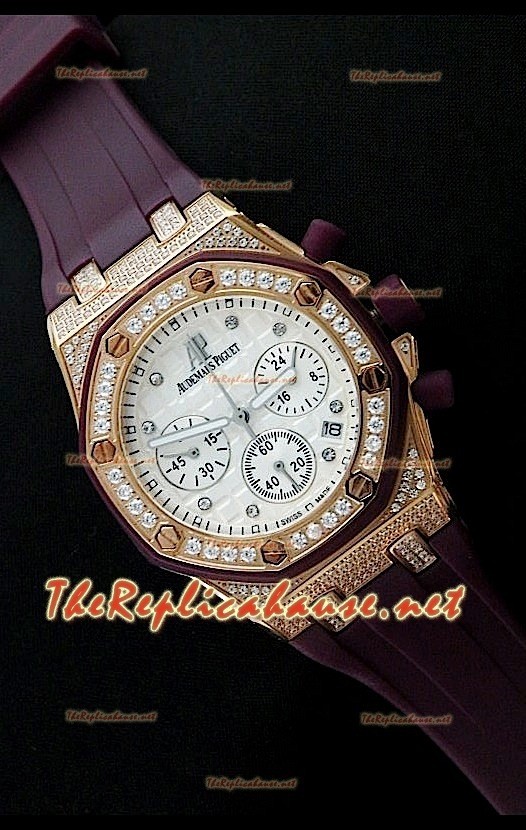 Audemars Piguet Royal Oak Cronógrafo para Señoras con Esfera Blanca y Oro Rosa