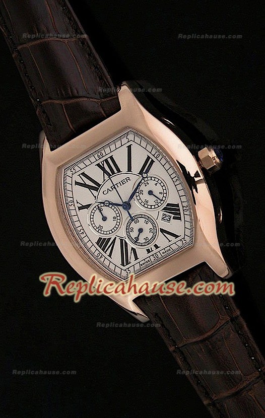 Cartier Tortue Reloj Cronógrafo Japonés de Cuarzo en Oro Rosa