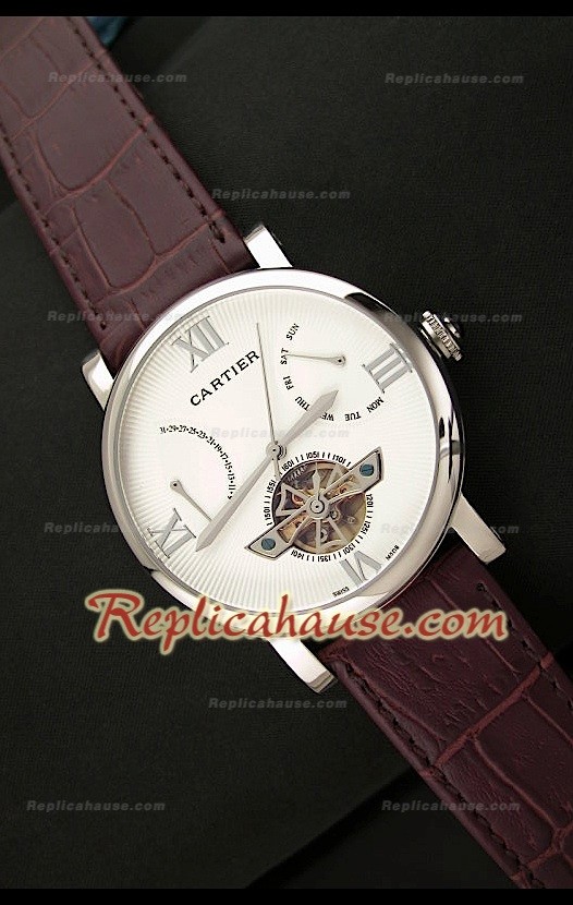 Cartier Tourbllon Reproducción Japonesa del Reloj con Esfera Blanca