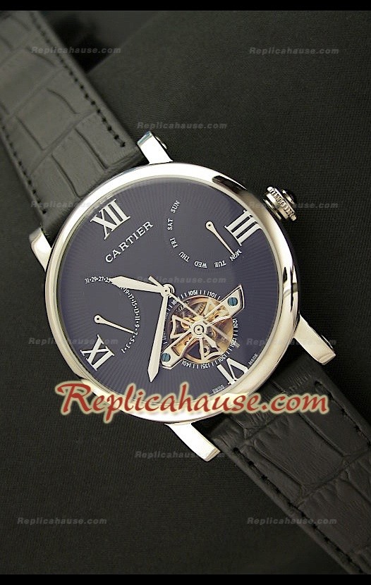 Cartier Tourbllon Reproducción Japonesa del Reloj con Esfera de color Negro