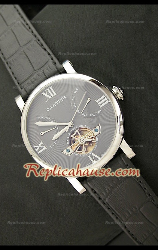 Cartier Tourbllon Reproducción Japonesa del Reloj con Esfera Gris