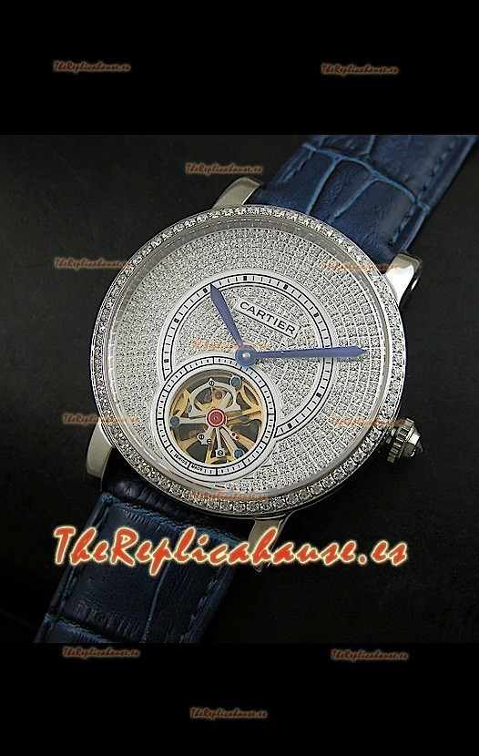 Cartier Calibre turbillón japonés con esfera de diamante malla azul