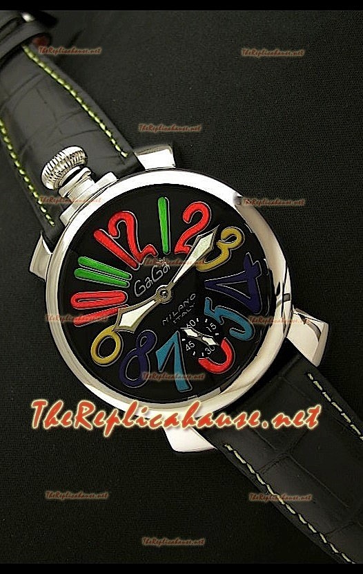 GaGa Milano Reloj Manual en Acero - 48MM - Esfera Negra