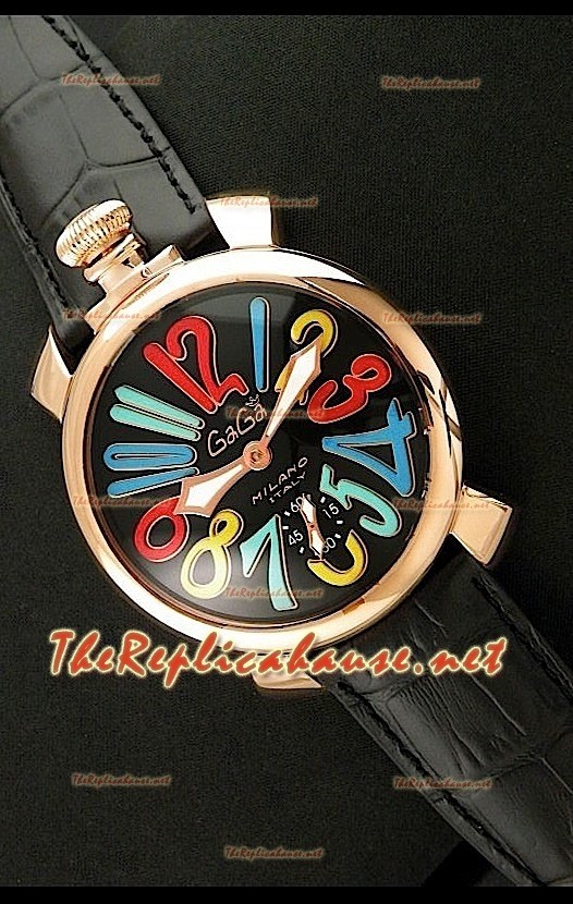 GaGa Milano Reloj Manual con Carcasa de Oro Rosa - Números en Colores