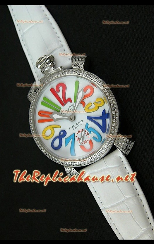 Reloj japonés GaGa Milano Manuale con esfera blanca y bisel de diamantes