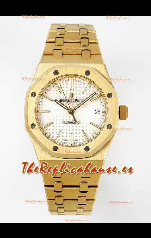 Audemars Piguet Royal Oak 37MM Dial Blanco Oro Amarillo Reloj en Movimiento 3120 - Réplica a Espejo 1:1