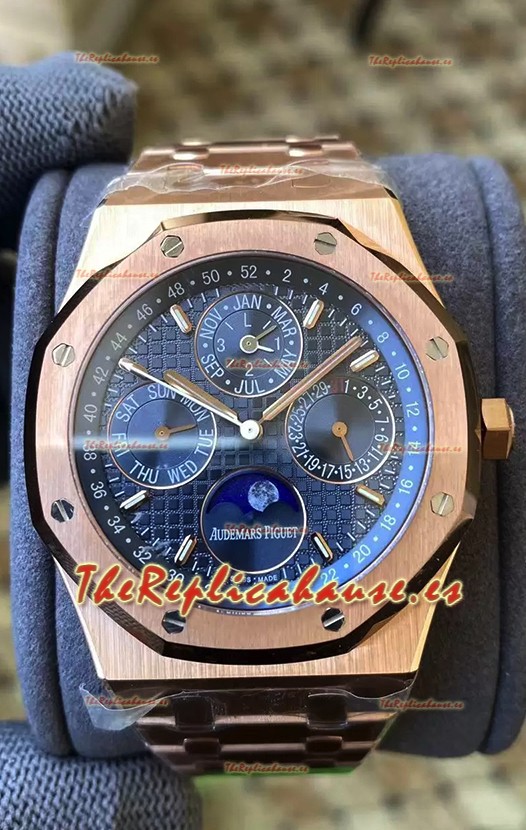 Audemars Piguet Royal Oak Calendario Perpetuo Réplica Suizo Acero 904L Caja en Oro Rosado