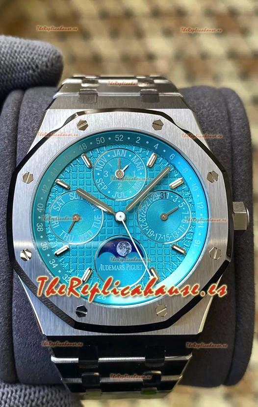 Audemars Piguet Royal Oak Calendario Perpetuo Réplica Suizo Acero 904L Dial Azul Cyan