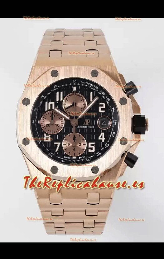 Audemars Piguet Royal Oak Offshore Dial Negro Cronógrafo Reloj Réplica a Espejo 1:1 - Oro Rosado