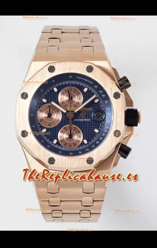 Audemars Piguet Royal Oak Offshore Dial Azul Cronógrafo Reloj Réplica a Espejo 1:1 - Oro Rosado