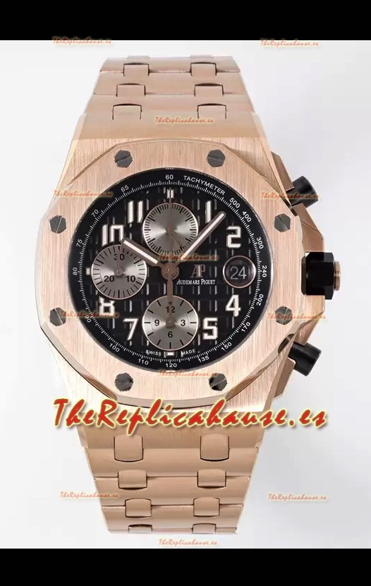 Audemars Piguet Royal Oak Offshore Dial Negro Cronógrafo Reloj Réplica a Espejo 1:1 - Oro Rosado