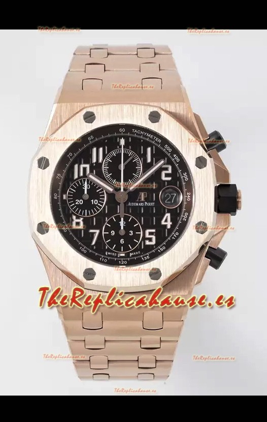 Audemars Piguet Royal Oak Offshore Dial Negro Cronógrafo Reloj Réplica a Espejo 1:1 - Oro Rosado