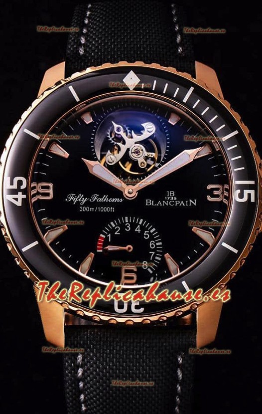 Blancpain Fifty Fathoms Tourbillon 8 Horas Reloj Réplica Suizo a Espejo 1:1 Caja en Oro Rosado