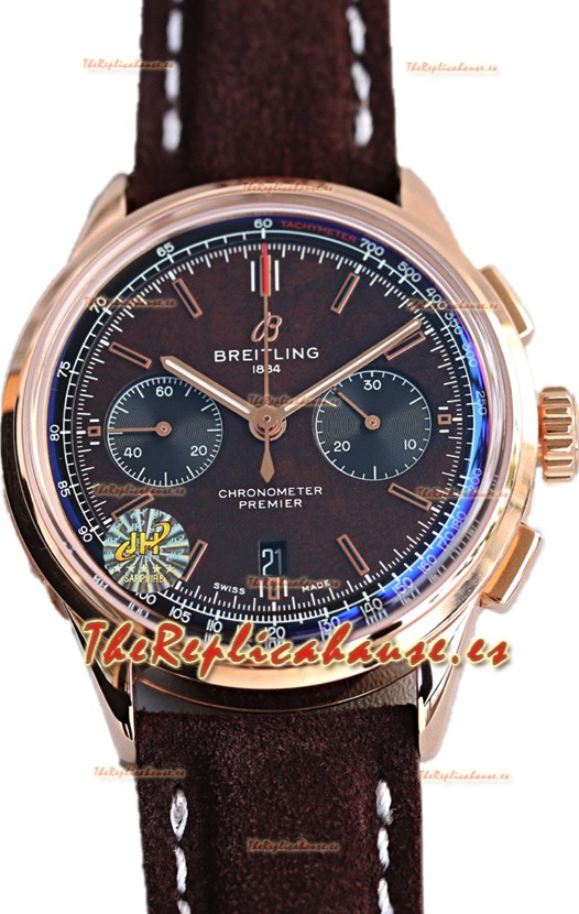 Breitling Premier B01 Chronograph 42 Edition Caja Oro Rosado Dial Marrón Centenario - Reloj Réplica Espejo 1:1