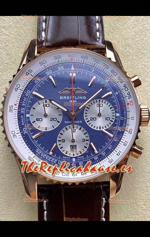 Breitling Navitimer B01 Chronograph 43 Dial Azul - Caja chapada Oro Rosado Réplica Suiza Espejo 1:1