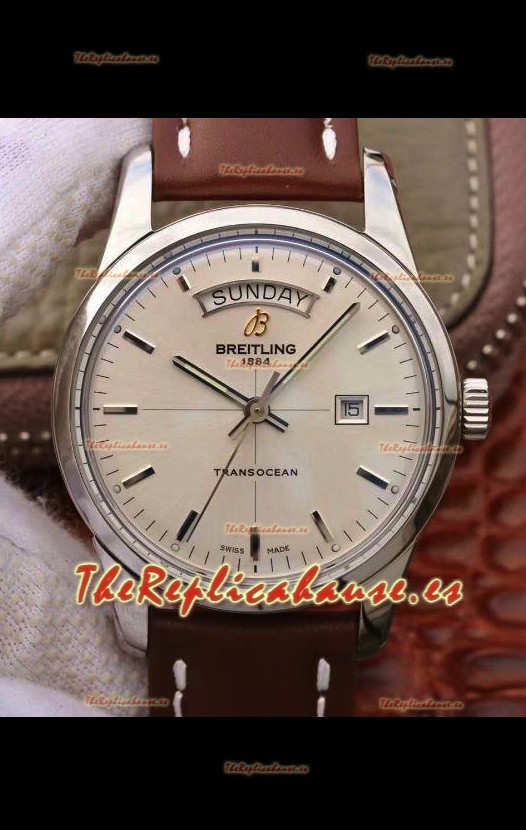 Breitling Transocean Dia & Fecha Reloj Réplica Suizo Dial en Blanco Edición a Espejo 1:1