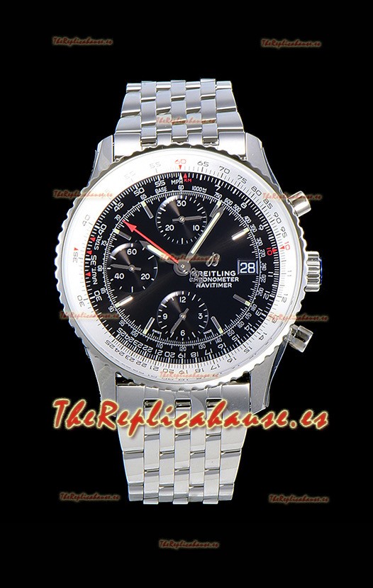 Breitling Navitimer 1 Cronógrafo 41MM Reloj Suizo Dial Negro en Acero 904L - Correa de Acero