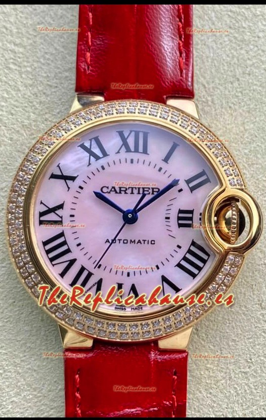Ballon De Cartier Reloj Suizo Automático Calidad a Espejo 1:1 33MM Oro Rosado Dial Rosado Perla