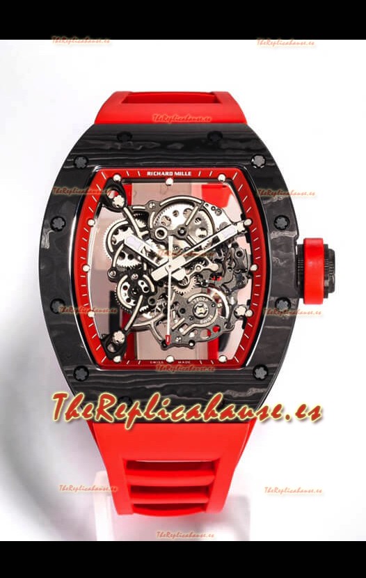 Richard Mille RM055 Caja Cerámica Negra Reloj Réplica a Espejo 1:1 Correa Roja