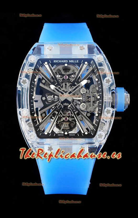 Richard Mille RM12-01 Caja de Zafiro con Genuino Movimiento Tourbillon Réplica Definitiva 1:1