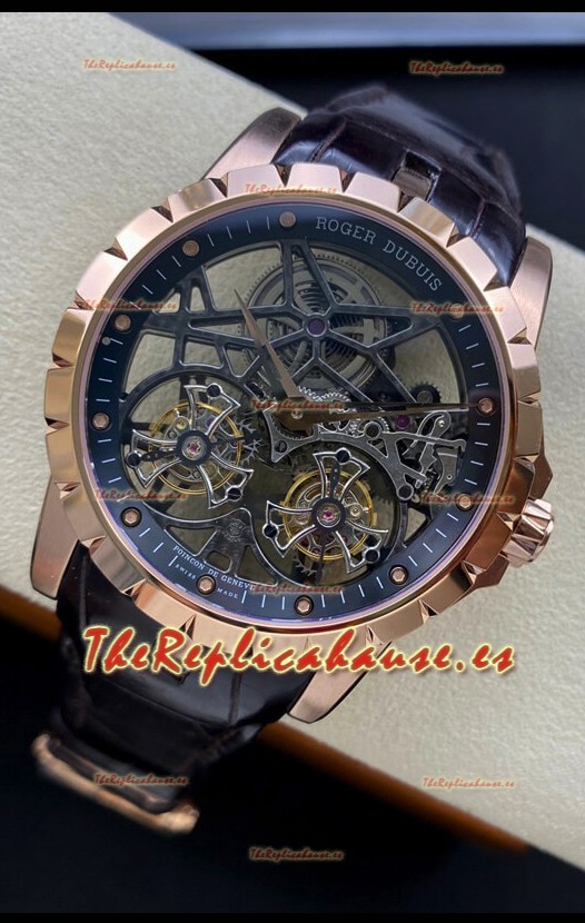 Roger Dubuis Excalibur Doble Tourbillon Suizo a Espejo 1:1 Mirror Caja Oro Rosado