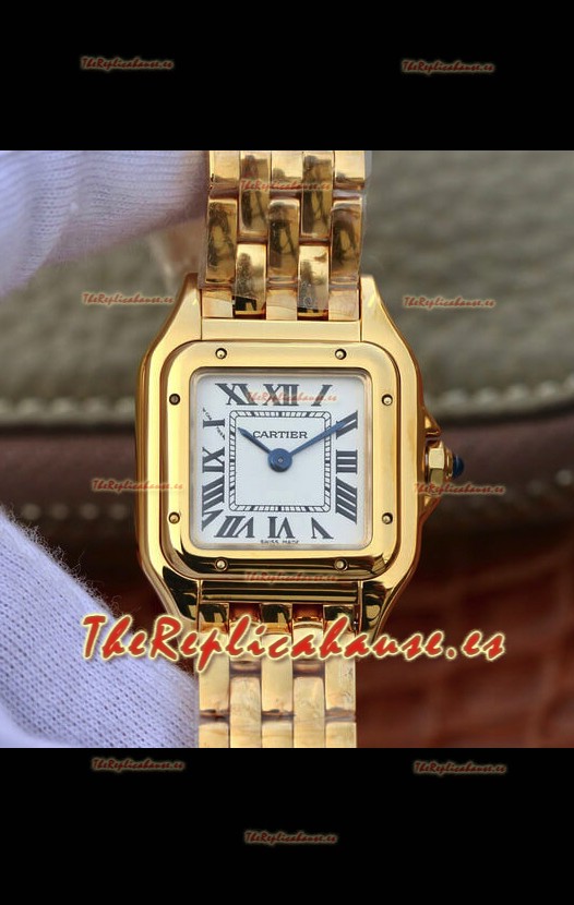 Cartier Edición PANTHERE Réplica a Espejo 1:1 Reloj Suizo Oro Amarillo Dial Blanco