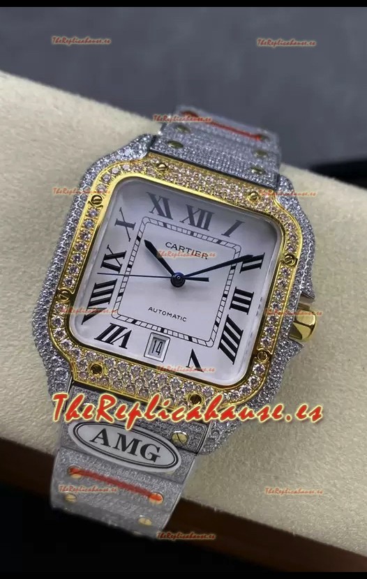 Cartier "Santos De Cartier" Dos Tonos Dial Blanco Réplica a Espejo 1:1 - 40MM - Diamantes Genuinos