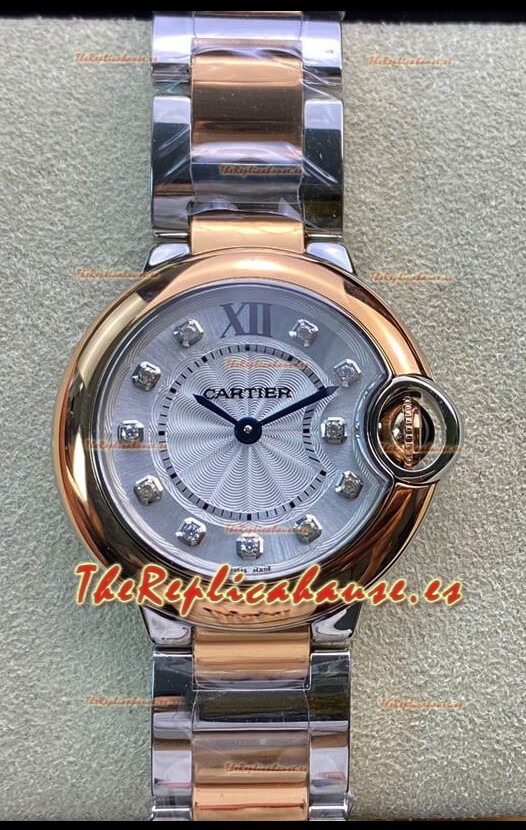 Ballon De Cartier de Cuarzo Suizo Calidad a Espejo 1:1 28MM Caja Oro Rosado en Dos Tonos
