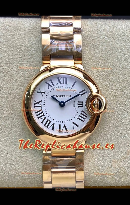 Ballon De Cartier Cuarzo Suizo Calidad Espejo 1:1 28MM Caja en Oro Rosado