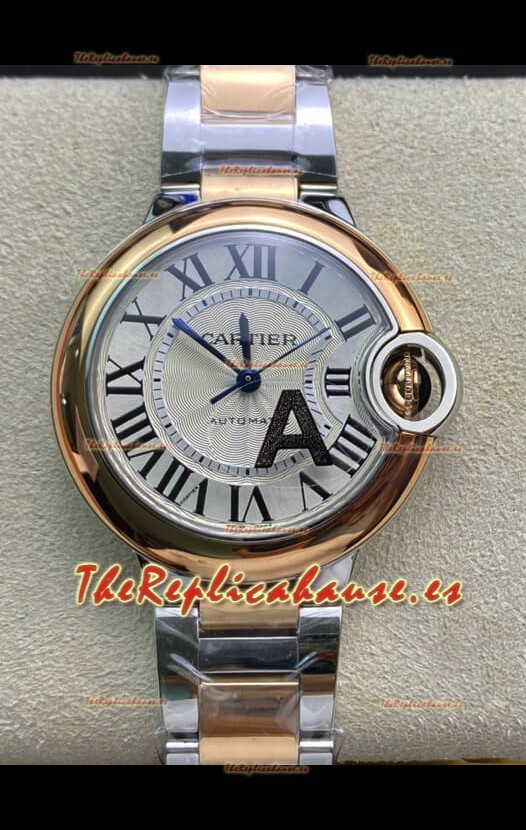 Ballon De Cartier Suizo Automático Calidad a Espejo 1:1 33MM Caja Oro Rosado en Dos Tonos