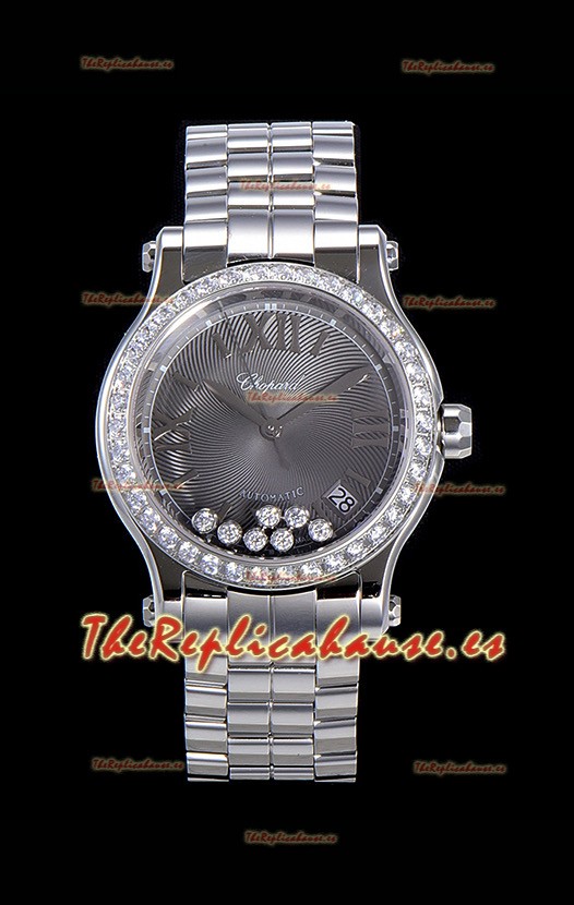 Chopard Happy Sport Reloj Réplica Suizo Automático a espejo 1:1 36MM Caja Acero 904L Dial Gris Gris Dial