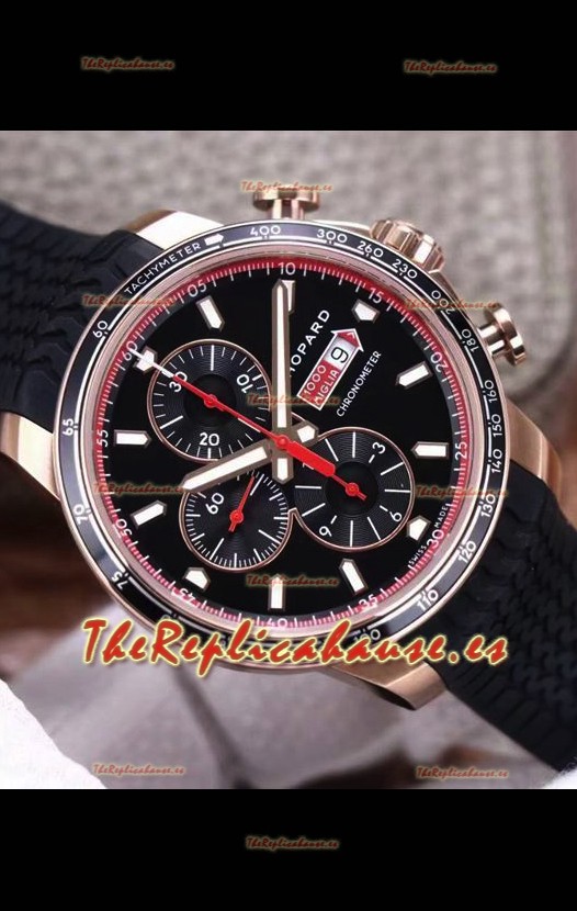 Chopard Classic Racing Chronograph 1:1 Mirror Replica Watch in Rose Gold Casing - Black Dial 