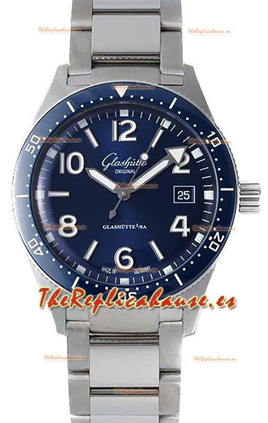 Glashütte SeaQ Edición Divers Superclone 1:1 Reloj Réplica Suiza Dial Azul
