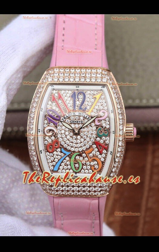 Franck Muller Vanguard Ladies Reloj Réplica Suizo a espejo 1:1 32MM Ancho Caja en Oro Rosado
