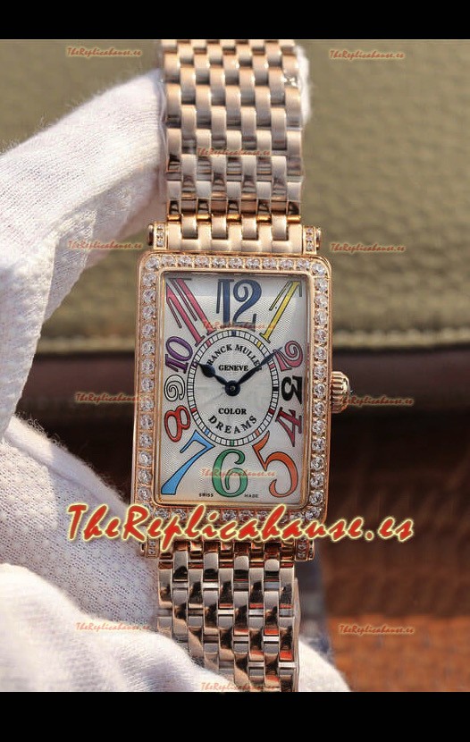 Franck Muller Long Island Reloj Suizo Oro Rosa con Movimiento de Cuarzo Suizo y Diamantes en Bisel