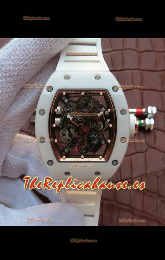 Richard Mille RM055 Caja de Cerámica Calidad a Espejo 1:1 Dial en Oro Rosado y Correa Blanca