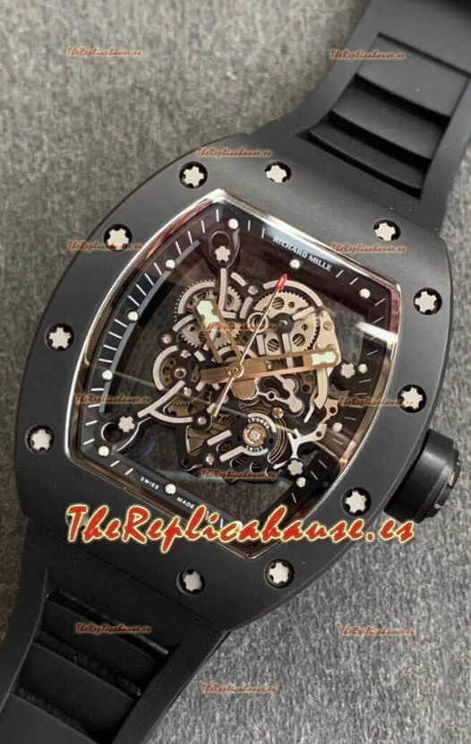 Richard Mille RM055 Caja de Cerámica Reloj Réplica a Espejo 1:1 en Correa Negra