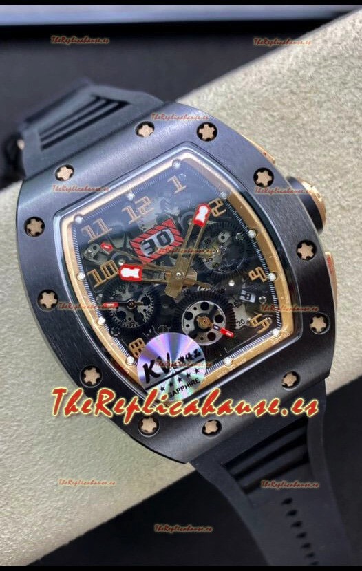 Richard Mille RM011 Felipe Massa 1:1 Mirror Quality One Piece Black Ceramic Oro Rosado Watch 