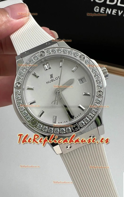 Hublot Classic Fusion Acero Inoxidable 33MM Dial Blanco Reloj Movimiento Cuarzo Suizo Calidad Espejo 1:1