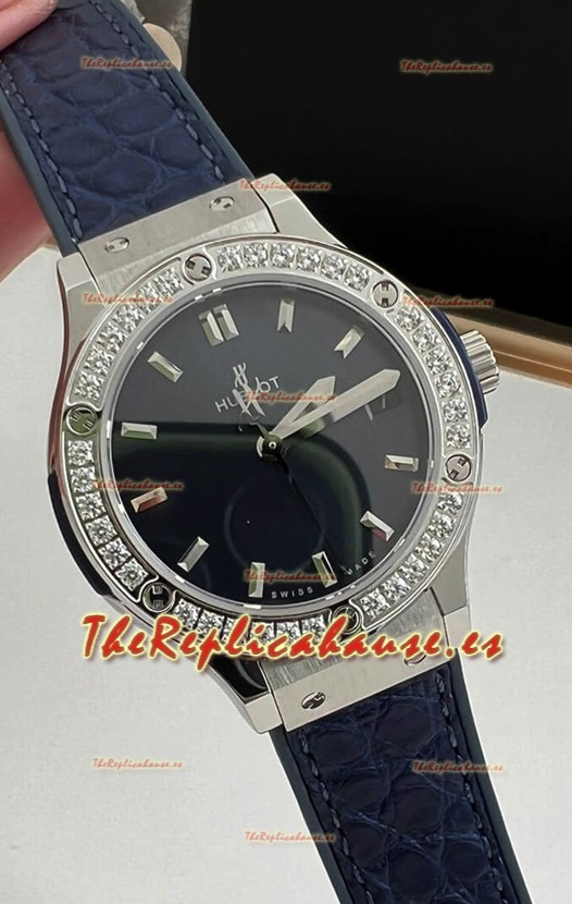 Hublot Classic Fusion Acero Inoxidable 33MM Dial Azul Reloj Movimiento Cuarzo Suizo Calidad Espejo 1:1