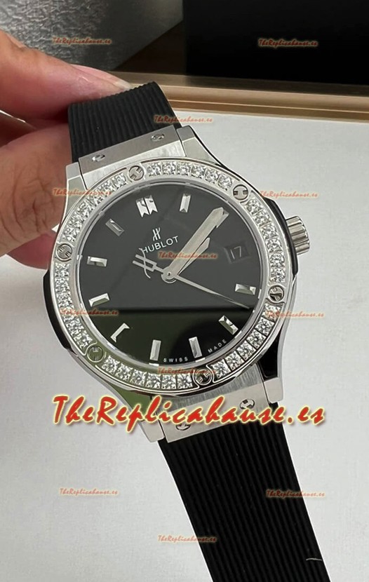 Hublot Classic Fusion Acero Inoxidable 33MM Dial Negro Reloj Movimiento Cuarzo Suizo Calidad Espejo 1:1