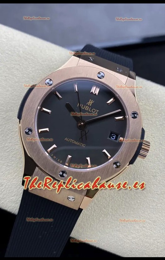 Hublot Classic Fusion Reloj Réplica Espejo 1:1 en Caja de Acero 904L Oro Rosado Dial Negro 38MM