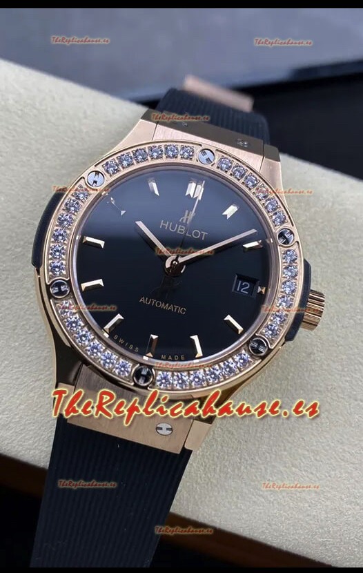 Hublot Classic Fusion Reloj Réplica Espejo 1:1 en Caja de Acero 904L Oro Rosado Dial Negro 38MM