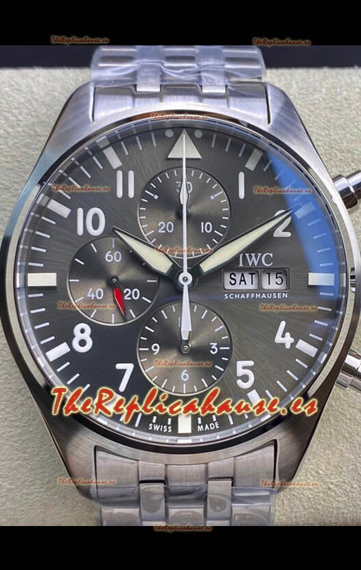 IWC Pilot Chronograph Edition Dial Gris en Caja de Acero 904L Reloj Réplica a Espejo 1:1