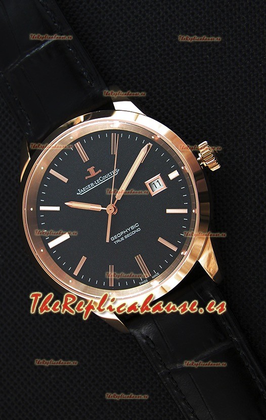 Jaeger LeCoultre Geophysic True Second Reloj Réplica Suizo en Oro Rosado Dial en color Negro